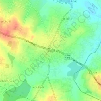 Mappa topografica Attibele, altitudine, rilievo