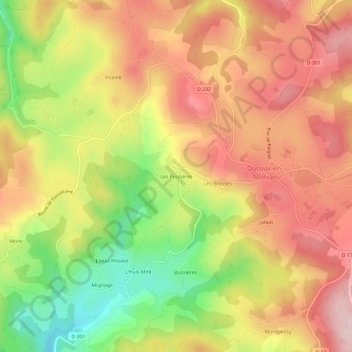 Mappa topografica Les Poutières, altitudine, rilievo