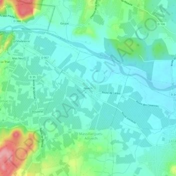 Mappa topografica Atuech, altitudine, rilievo