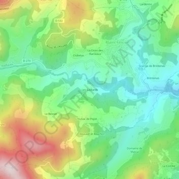 Mappa topografica Les Gaillards, altitudine, rilievo