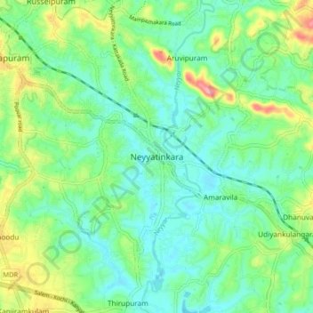 Mappa topografica Neyyatinkara, altitudine, rilievo