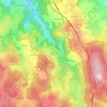 Mappa topografica Arcomie, altitudine, rilievo