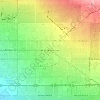 Mappa topografica Apache Junction, altitudine, rilievo