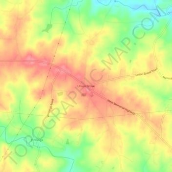 Mappa topografica Union Grove, altitudine, rilievo
