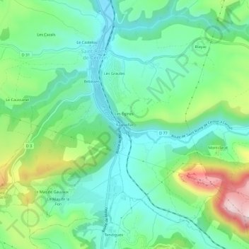 Mappa topografica Raspaillac, altitudine, rilievo