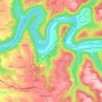Mappa topografica Le Fournials, altitudine, rilievo