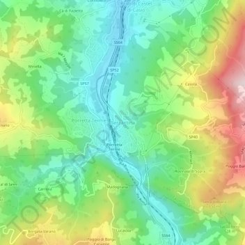 Mappa topografica Berzantina, altitudine, rilievo