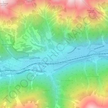 Mappa topografica Pettneu am Arlberg, altitudine, rilievo