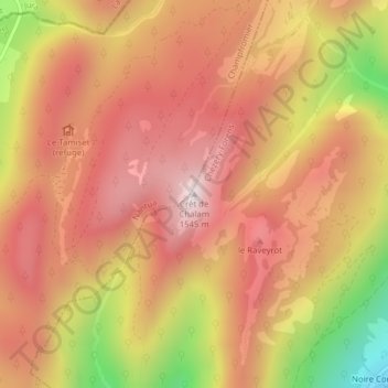 Mappa topografica Crêt de Chalam, altitudine, rilievo