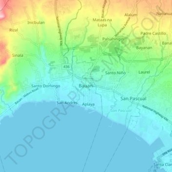 Mappa topografica Bauan, altitudine, rilievo