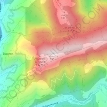 Mappa topografica Uzturre, altitudine, rilievo