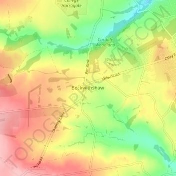 Mappa topografica Beckwithshaw, altitudine, rilievo