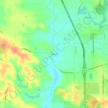 Mappa topografica Toddville, altitudine, rilievo