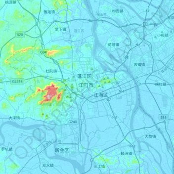 Mappa topografica 江门市, altitudine, rilievo
