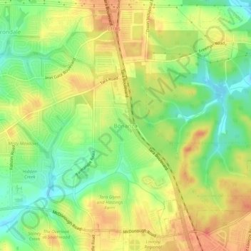 Mappa topografica Bonanza, altitudine, rilievo