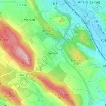 Mappa topografica Gerzen, altitudine, rilievo
