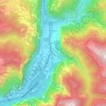 Mappa topografica Cismon del Grappa, altitudine, rilievo