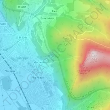 Mappa topografica Lac Bleu, altitudine, rilievo