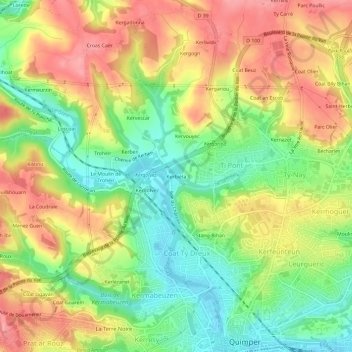 Mappa topografica Kerbiéta, altitudine, rilievo