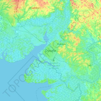 Mappa topografica Douala, altitudine, rilievo