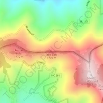 Mappa topografica Jane Bald, altitudine, rilievo
