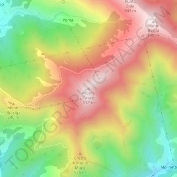 Mappa topografica Monte Fasce, altitudine, rilievo
