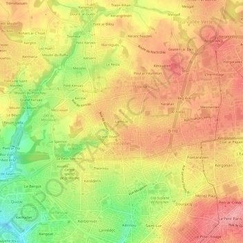 Mappa topografica Lanroze, altitudine, rilievo