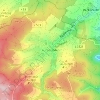 Mappa topografica Laufenselden, altitudine, rilievo