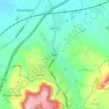 Mappa topografica Cam, altitudine, rilievo