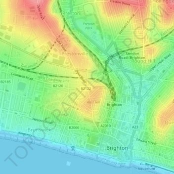 Mappa topografica Seven Dials, altitudine, rilievo