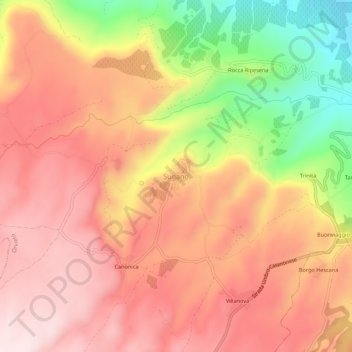 Mappa topografica Sugano, altitudine, rilievo