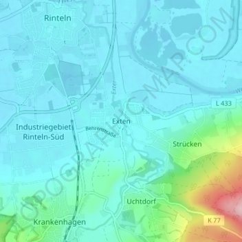Mappa topografica Exten, altitudine, rilievo