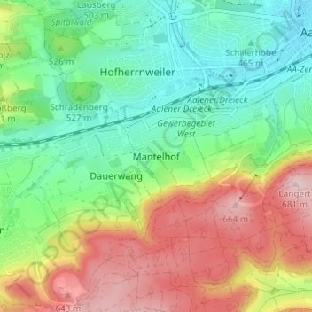 Mappa topografica Mantelhof, altitudine, rilievo