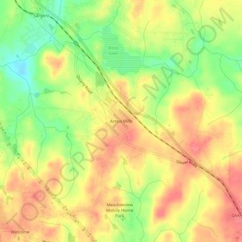 Mappa topografica Arnco Mills, altitudine, rilievo