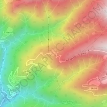 Mappa topografica Alpe Segletta, altitudine, rilievo