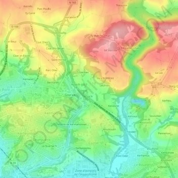 Mappa topografica Kerlic, altitudine, rilievo