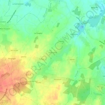 Mappa topografica Kerbironné, altitudine, rilievo