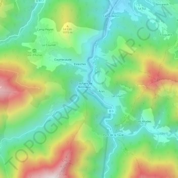 Mappa topografica Moulin Lauga, altitudine, rilievo
