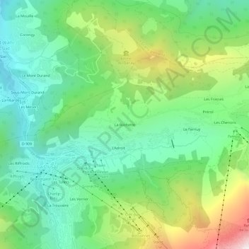 Mappa topografica La Rochette, altitudine, rilievo