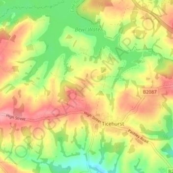 Mappa topografica Threeleg Cross, altitudine, rilievo