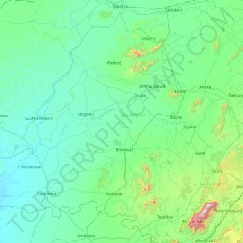 Mappa topografica Jālor, altitudine, rilievo