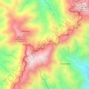 Mappa topografica Abiang, altitudine, rilievo
