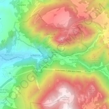 Mappa topografica Pale, altitudine, rilievo