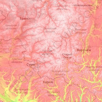 Mappa topografica Kursk Oblast, altitudine, rilievo