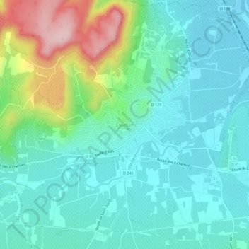 Mappa topografica Laudun, altitudine, rilievo