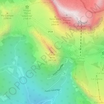 Mappa topografica Sas de Stria, altitudine, rilievo