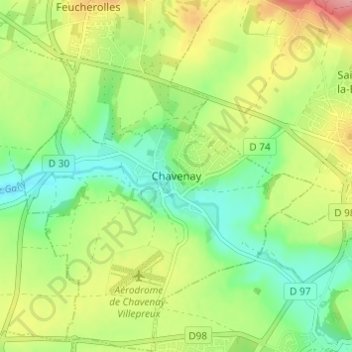 Mappa topografica Chavenay, altitudine, rilievo