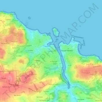 Mappa topografica Kermabon, altitudine, rilievo