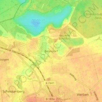 Mappa topografica Benndorf, altitudine, rilievo