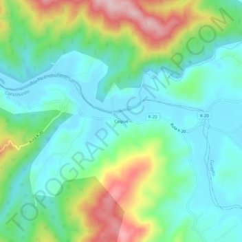 Mappa topografica Coipué, altitudine, rilievo